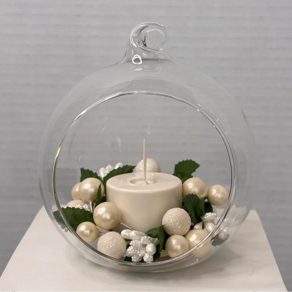 Luminara White Berry Glass Ornament Flameless Candle Remote NEW